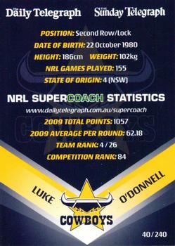 2010 Daily Telegraph NRL #40 Luke O'Donnell Back